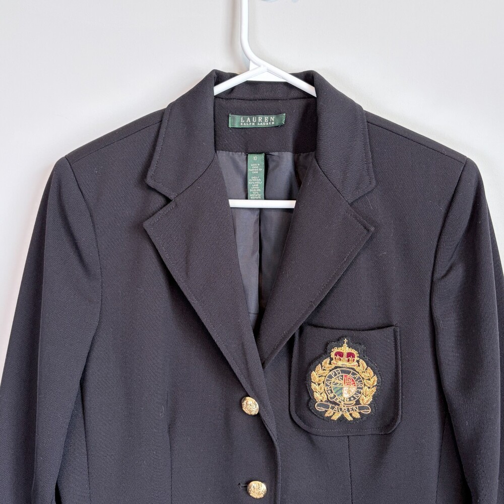Lauren Ralph Lauren VTG Wool Crest Blazer Gold Button Preppy 90s Black Size 10 - Picture 3 of 16